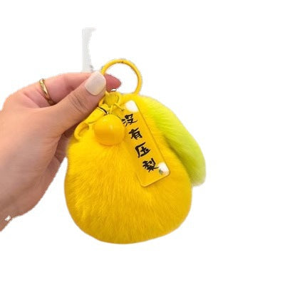 Fuzzy Pear Keychain - Cute Faux Fur Accessory