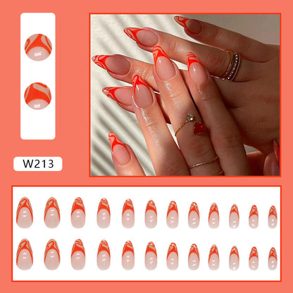 Wearable Nails Euro Ins Style Almond Orange Wave Finished Wholesale Luxe-homeunderwear