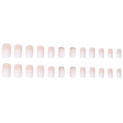 White Gradient French Square Nail Wraps with Diamonds for Fall Nails