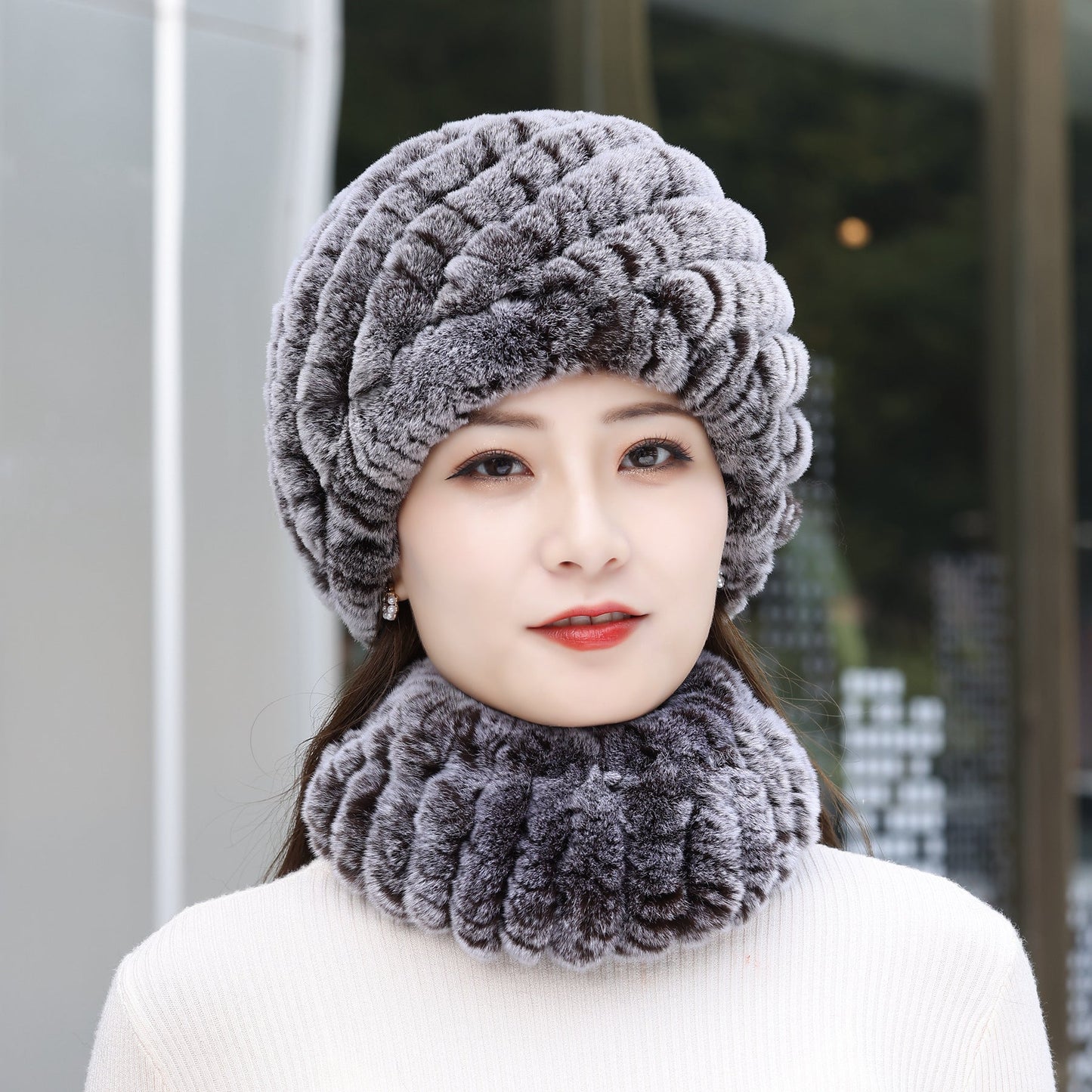 Warm Real Rabbit Fur Winter Hat for Seniors