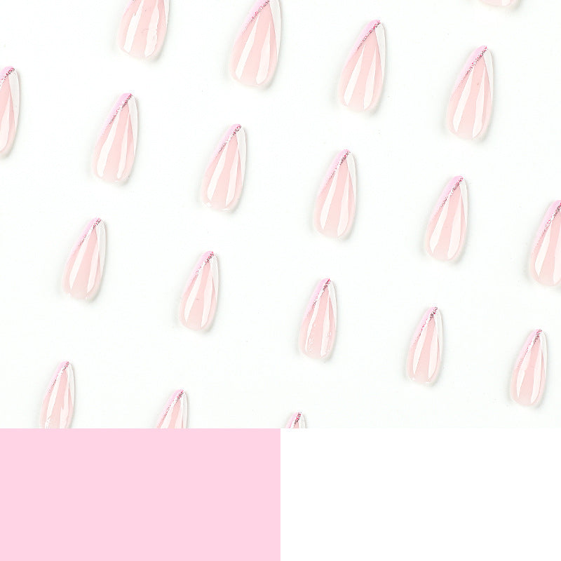 Wholesale White Pink French Nail Art Tips with Glitter Lines-Homeunderwear