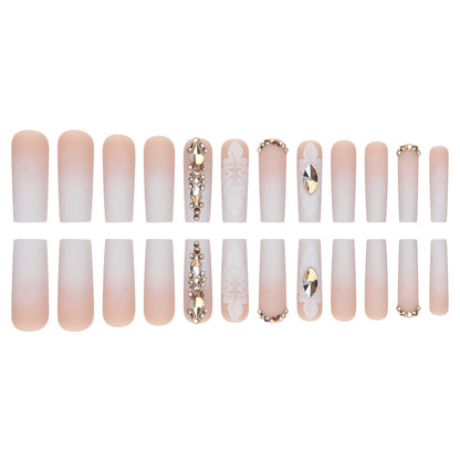 Matte Nail Tips with Rhinestones, Removable, Set of 24