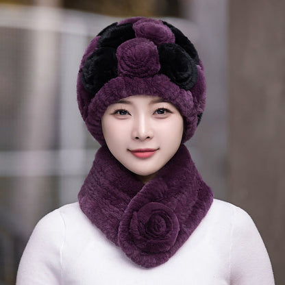 Winter Rex Rabbit Fur Ear Flap Hat & Scarf Set