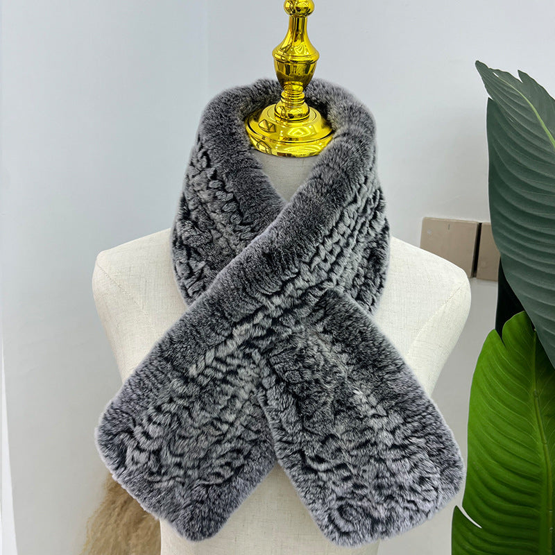 Hand-Knitted Real Rabbit Fur Scarf - Winter Accessory