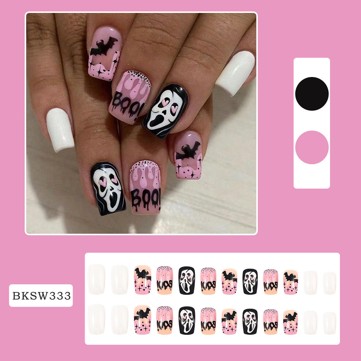 Ghost Spirit Halloween Black Pink Nail Tips