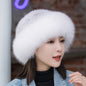 Warm Mink Fur Hat with Fox Pom Pom - Ear Flap Design