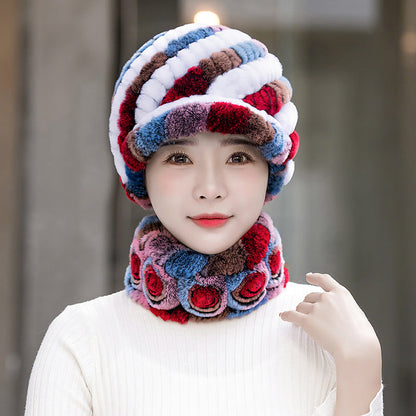 Warm Real Rabbit Fur Cap & Scarf Set - Stylish Winter Wear