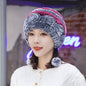 Winter Real Rabbit Fur Ear Flap Hat & Scarf Set