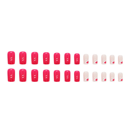 Medium-Length Rose Pink French Heart Nails, Sweet Style