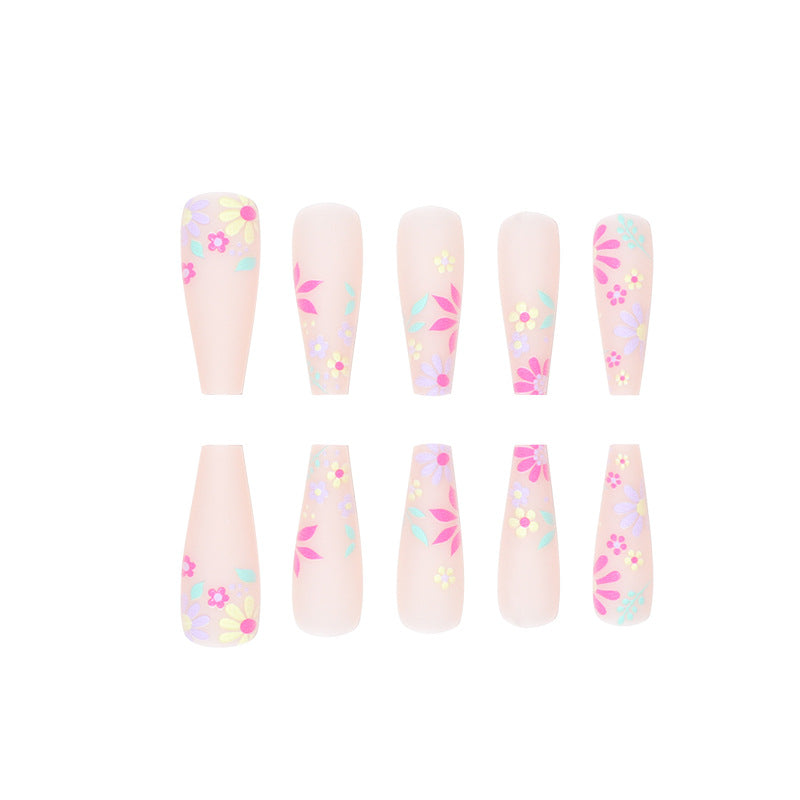 Long Ballet Nails with Multicolor Floral Prints