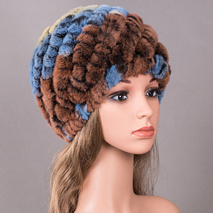 Real Rabbit Fur Knit Winter Hat - Warm Earmuffs Included"