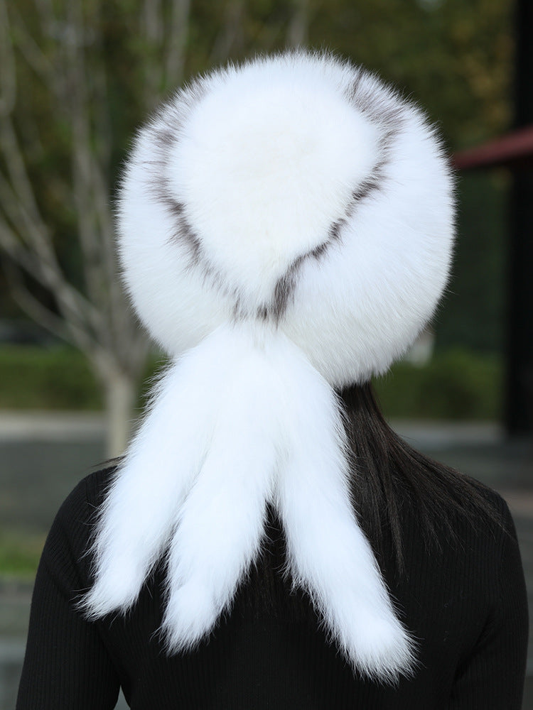 Warm Fox Fur Pom Pom Hat - Winter Accessory