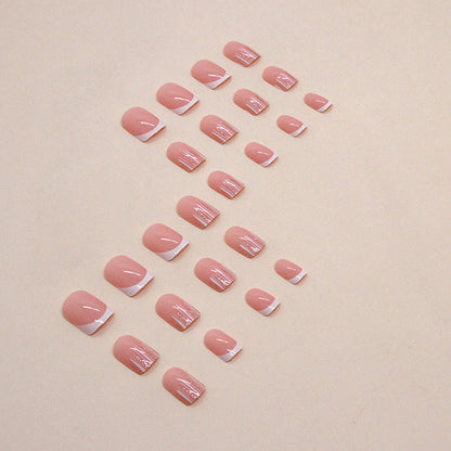 European Sweet Short Minimalist Pink and White Striped Nails