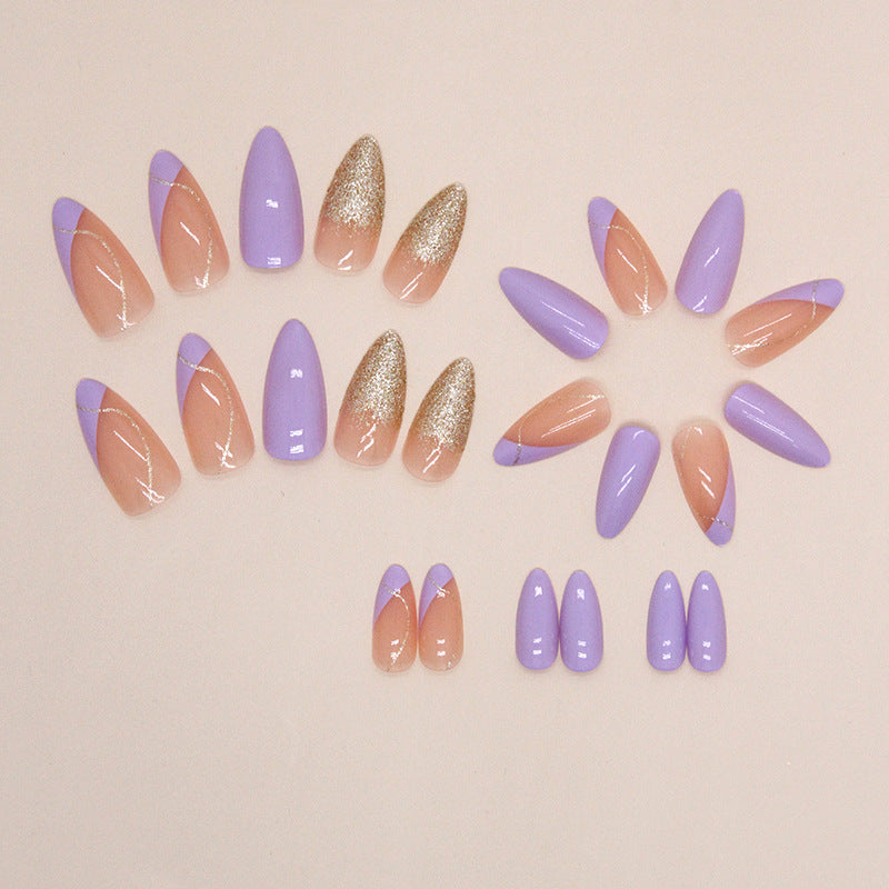 Ultra-Shiny Gradient Almond Nails with Purple Ombre French Tips