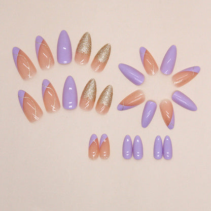 Ultra-Shiny Gradient Almond Nails with Purple Ombre French Tips