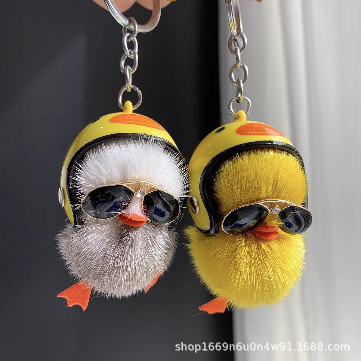 Cute Real Mink Fur Duck Helmet Keychain Plush Accessory