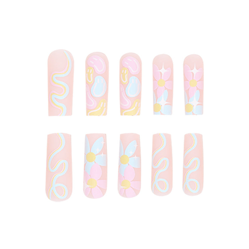 Macaron-Colored Floral Pattern Nail Extensions Ready-to-Wear