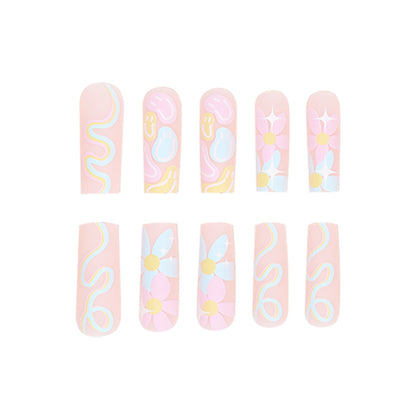 Macaron-Colored Floral Pattern Nail Extensions Ready-to-Wear