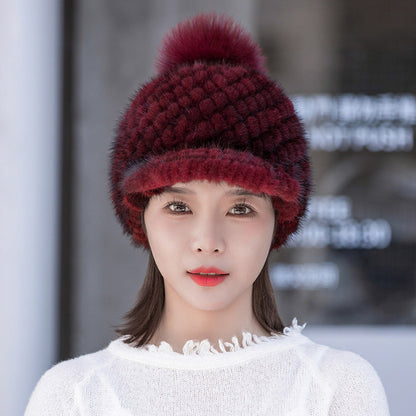 Winter Mink Fur Cap - Stylish & Warm for Moms