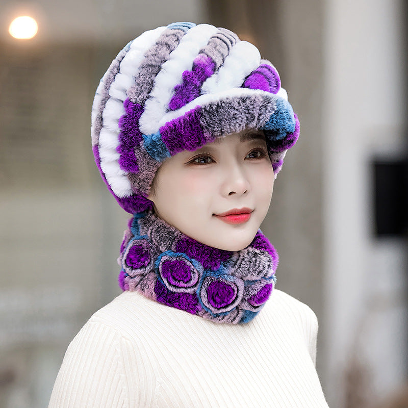 Warm Real Rabbit Fur Cap & Scarf Set - Stylish Winter Wear