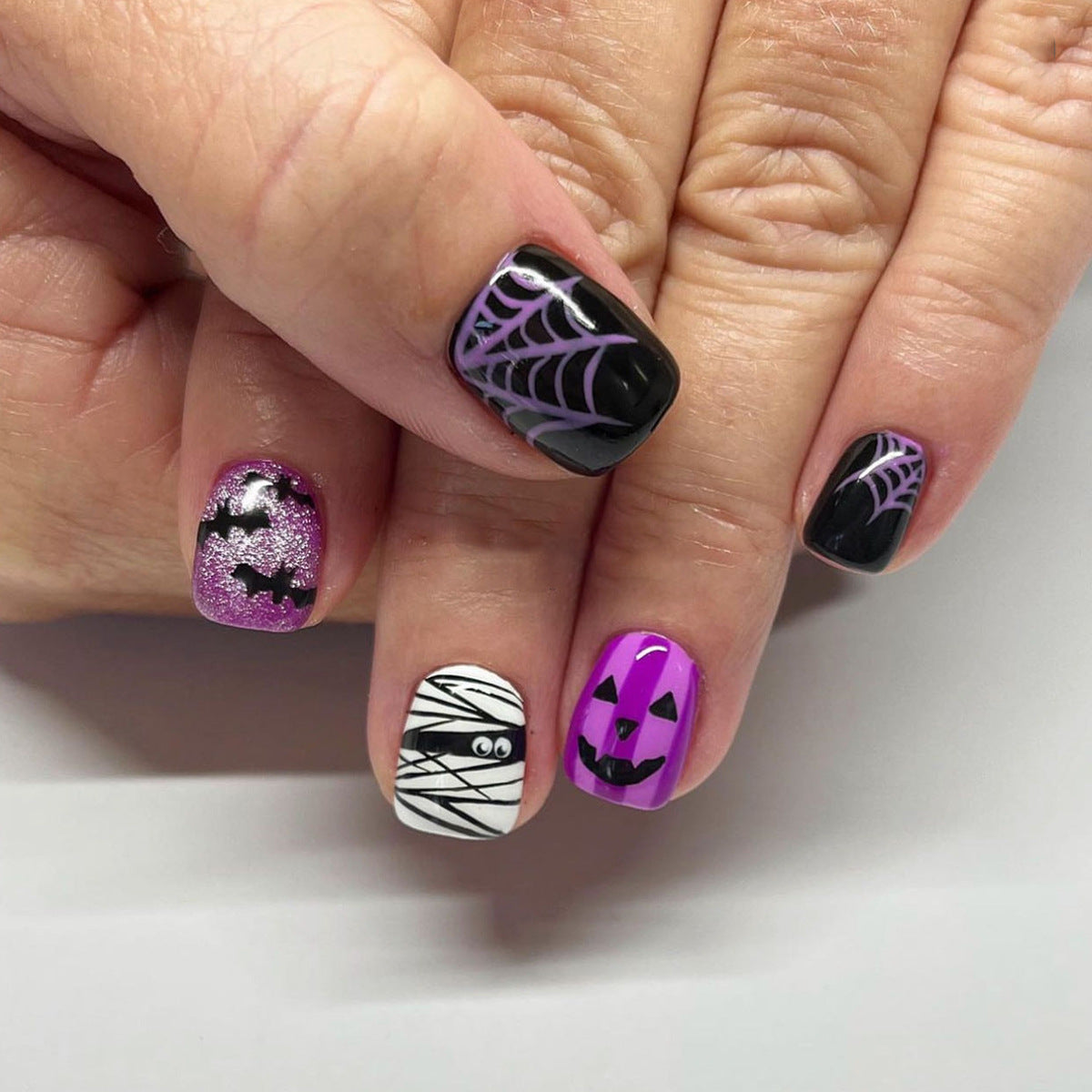 Purple Mummy Spider Web Glitter Halloween Nails