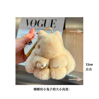 Cute Real Rabbit Fur Bow Keychain, Car Charm