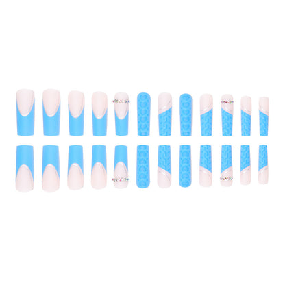 3D Heart Long Waterpipe Nails with Blue Sparkle