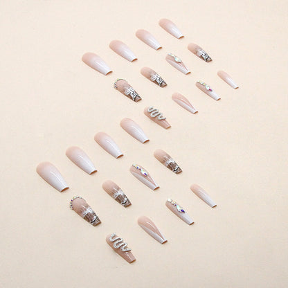 Sweet Cool Long Ballet Nails Euro Ins Style Shiny Diamond Silver Snake Gradient Wholesale