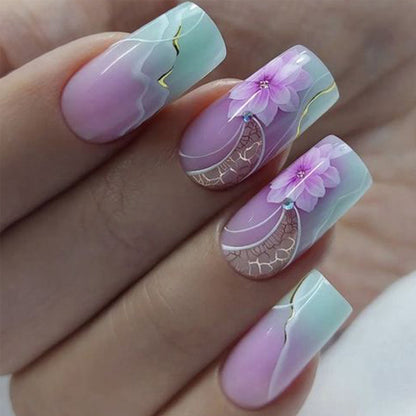 New FashionOmbre Flower Square Nails - Pre-Made, Stylish, and Glamorous-homeunderwear