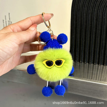 Cute Fuzzy Bead Keychain - 12cm Carabiner Toy