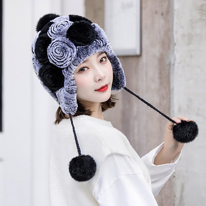 Winter Real Rabbit Fur Ear Flap Hat - Stylish & Warm