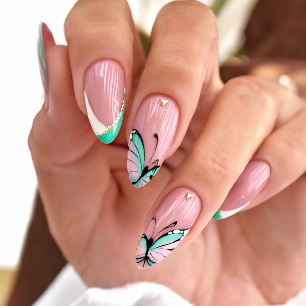 Almond Shape Butterfly Glitter Nail Tips