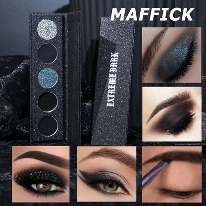 5-Color Black Eyeshadow Palette - Shimmer, Fine Glitter, Smokey Eye