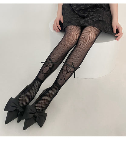 Japanese Y2K Ballet Style Ribbon Bow Lace Mesh Socks Pantyhose