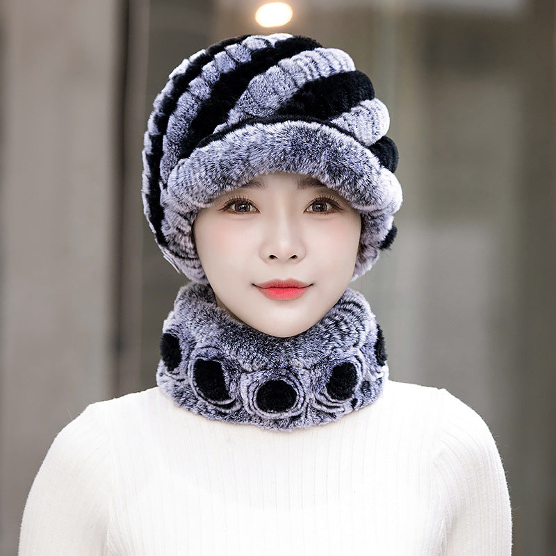 Warm Real Rabbit Fur Cap & Scarf Set - Stylish Winter Wear