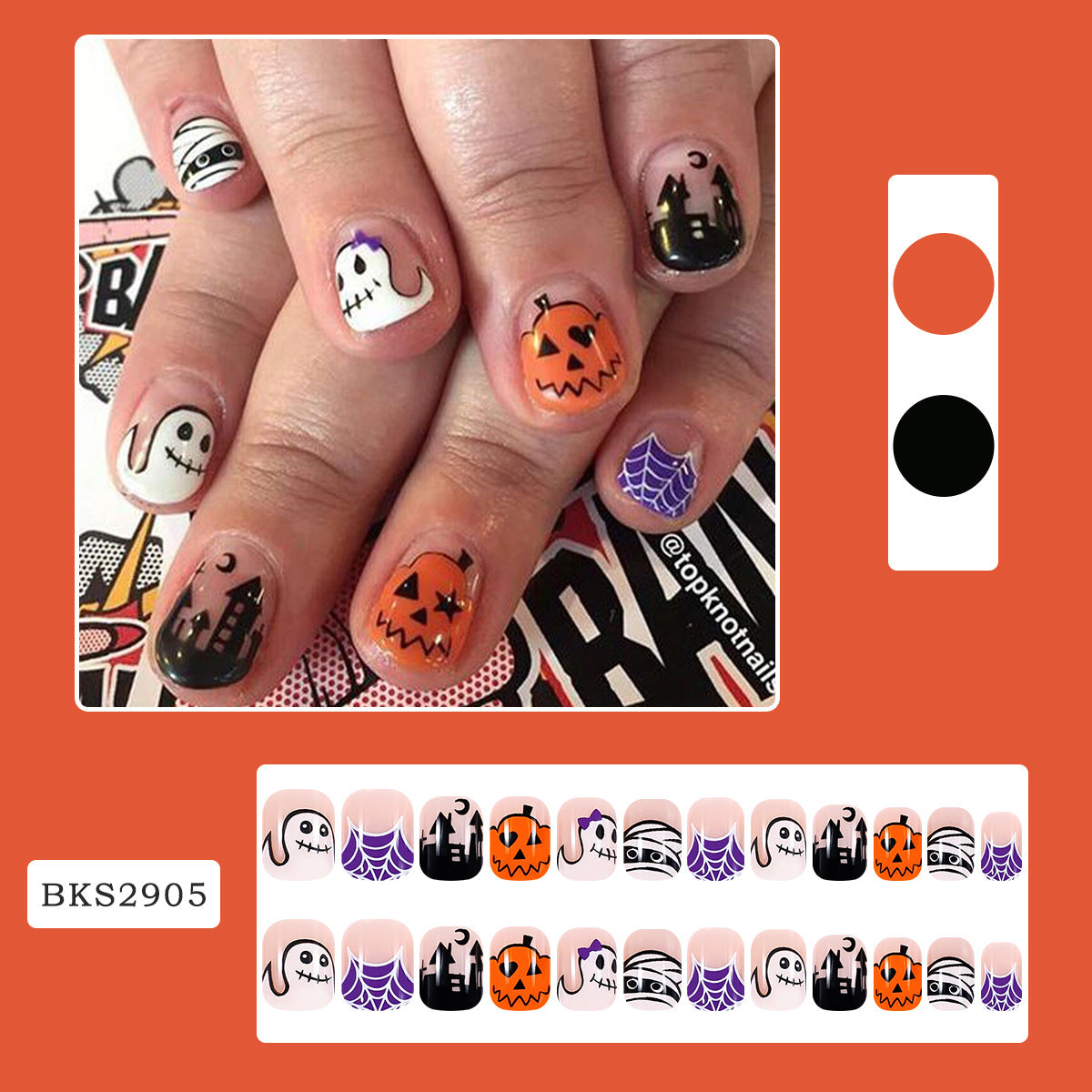 Pumpkin Web Halloween Nail Tips