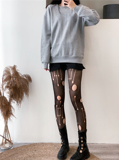 Sexy Hollow Meteor Ripped Mesh Socks Jacquard Pantyhose