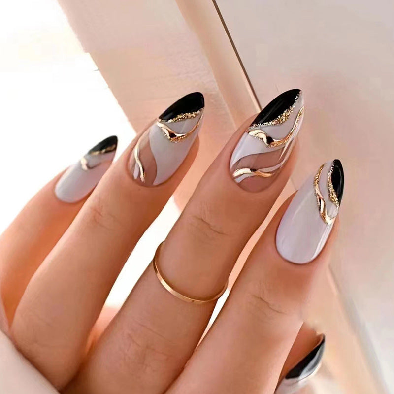 Sweet Cool Ins Style Black White Almond Nails Fashion Practice-Homeunderwear