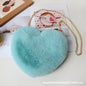 Fashionable Faux Fur Heart-Shaped Bag - Chain Crossbody Purse