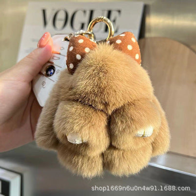 Real Fur Lying Rabbit Bag Charm Keychain