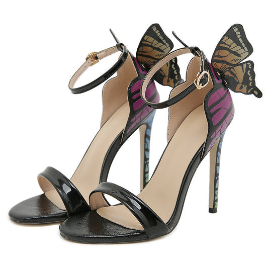 Elegant 3D Butterfly Buckle High Heel Sandals-Homeunderwear