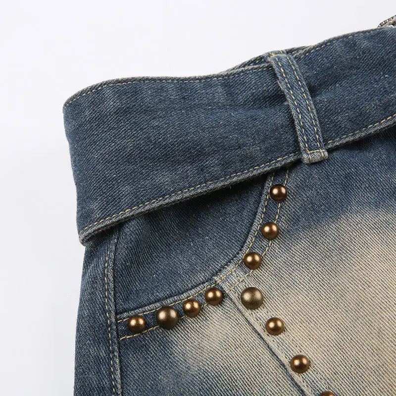 Free Shipping For 'Old Fashioned' Low-Waist Denim Beads Buckle Shorts