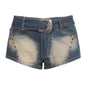 Free Shipping For 'Old Fashioned' Low-Waist Denim Beads Buckle Shorts