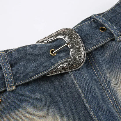 Free Shipping For 'Old Fashioned' Low-Waist Denim Beads Buckle Shorts