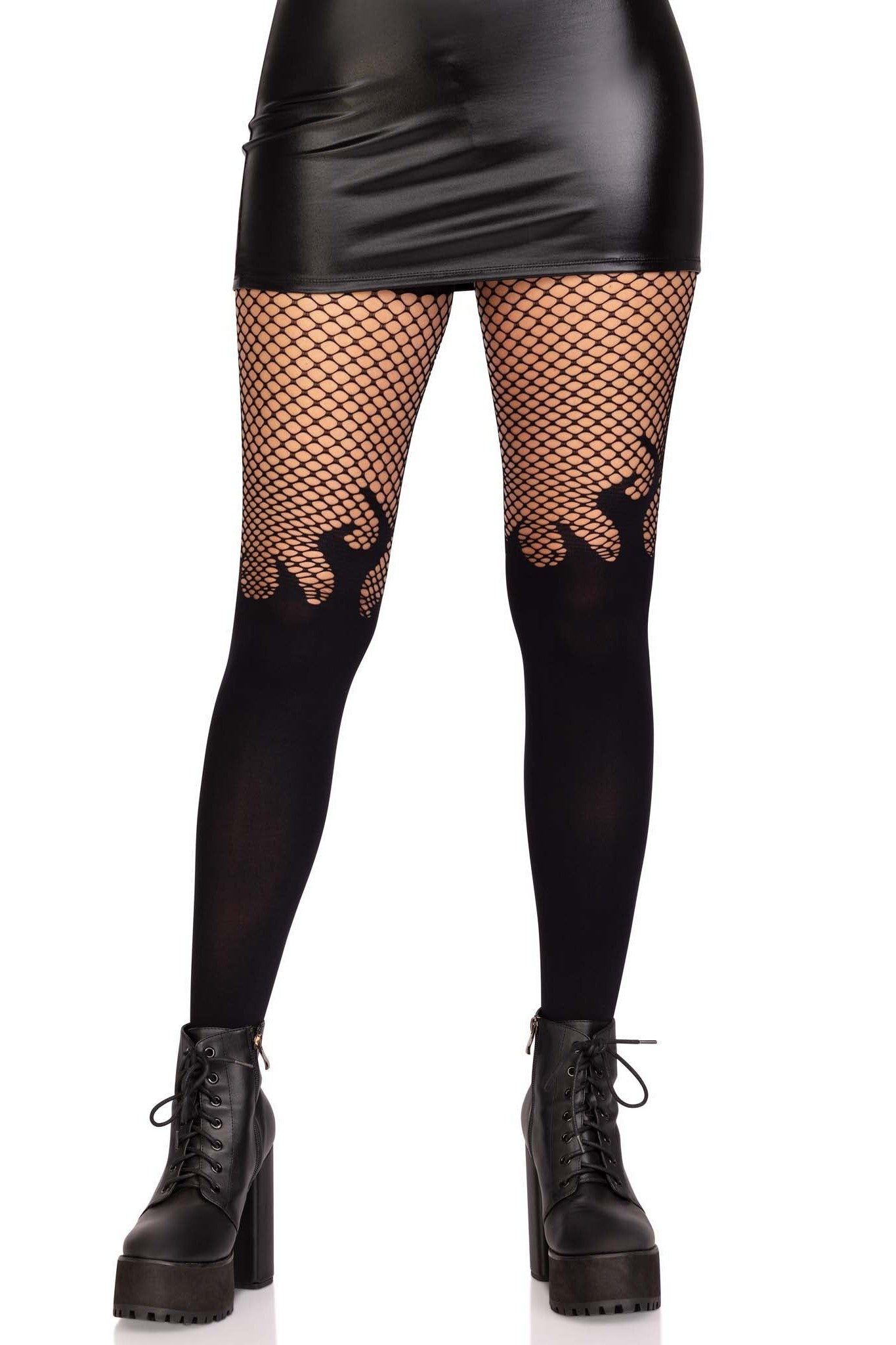 Free Shipping For Opaque Flame Tights With Fishnet Top