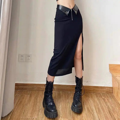 Free Shipping For 'Outrageous' Lapel Pu Leather Midi Skirt