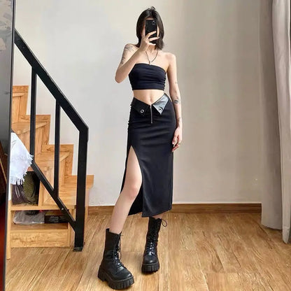 Free Shipping For 'Outrageous' Lapel Pu Leather Midi Skirt