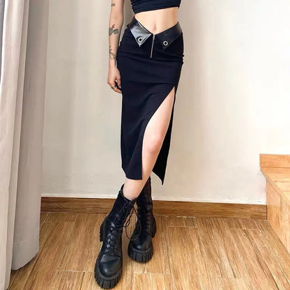 Free Shipping For 'Outrageous' Lapel Pu Leather Midi Skirt