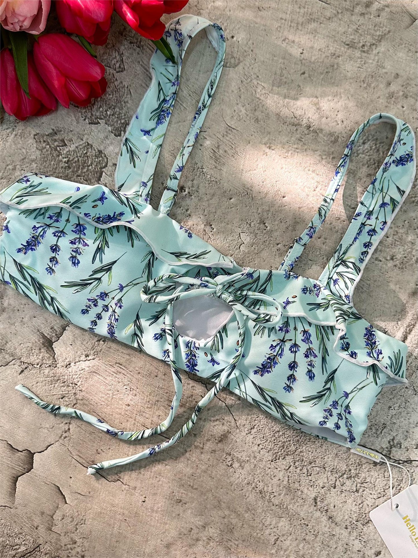 Free Shipping For Wheat Digital Printing Lace Push Up Hollow Bikini Set