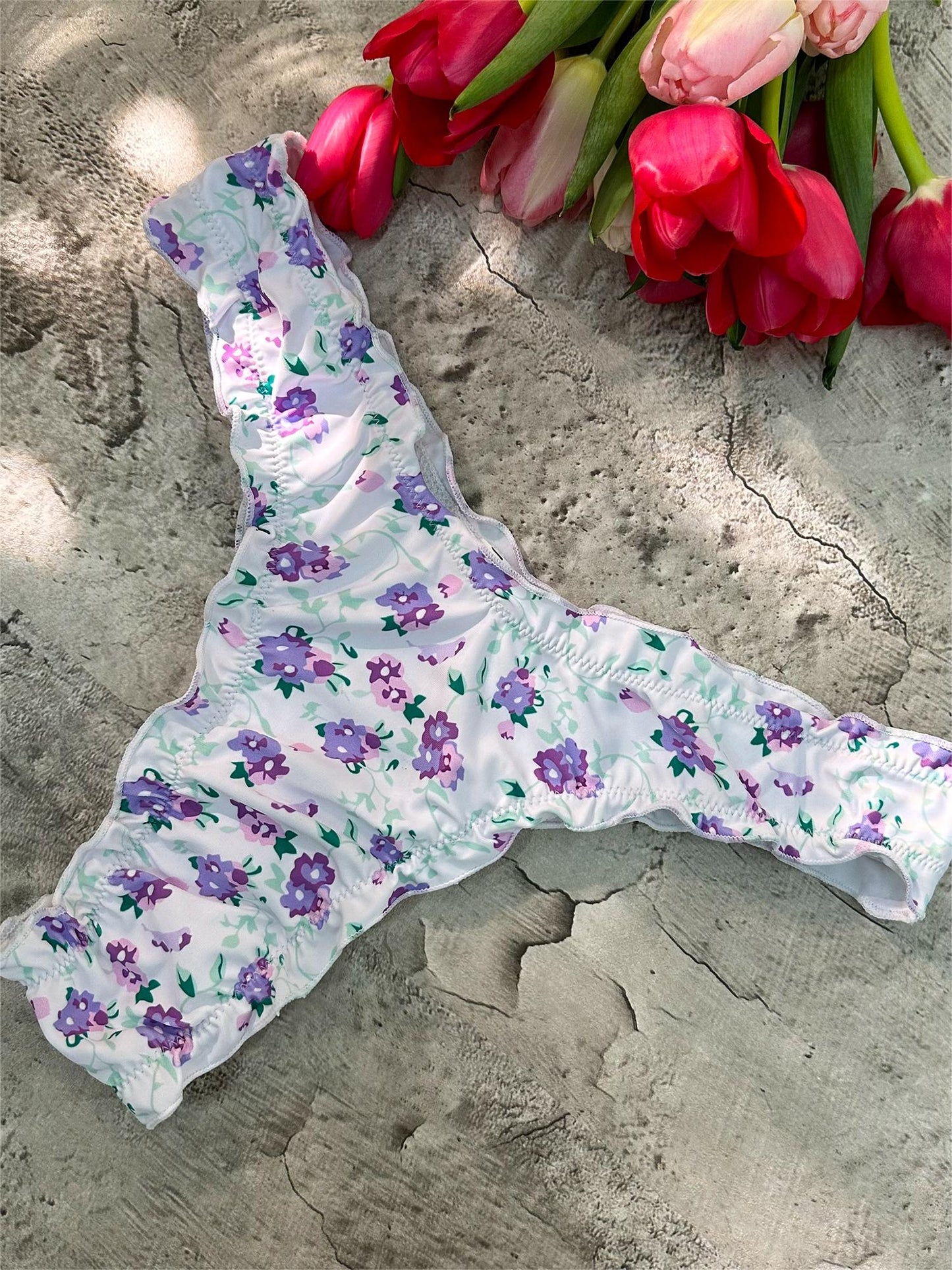 Free Shipping For Purple Digital Printing Lace Push Up Hollow Bikini Set